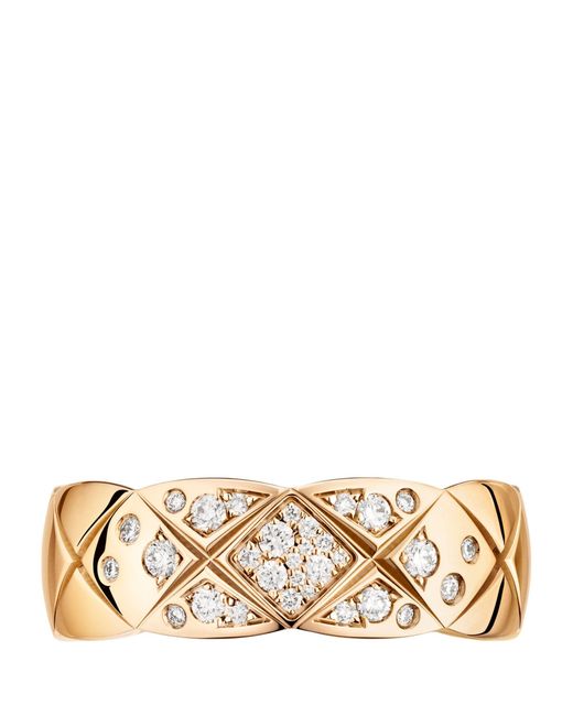 Chanel Metallic Small Beige Gold And White Diamond Coco Crush Ring
