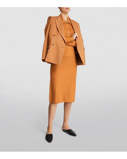 Joseph Orange Merino Wool Rib-knit Midi Skirt