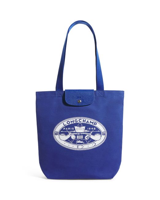 Longchamp Blue Canvas Le Pliage M Tote Bag