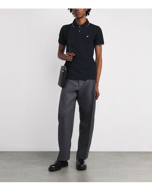 Emporio Armani Black Cotton Logo Polo Shirt for men