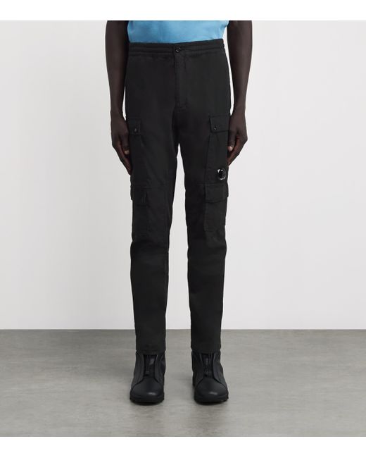 C P Company Black Cotton Microreps Cargo Trousers for men
