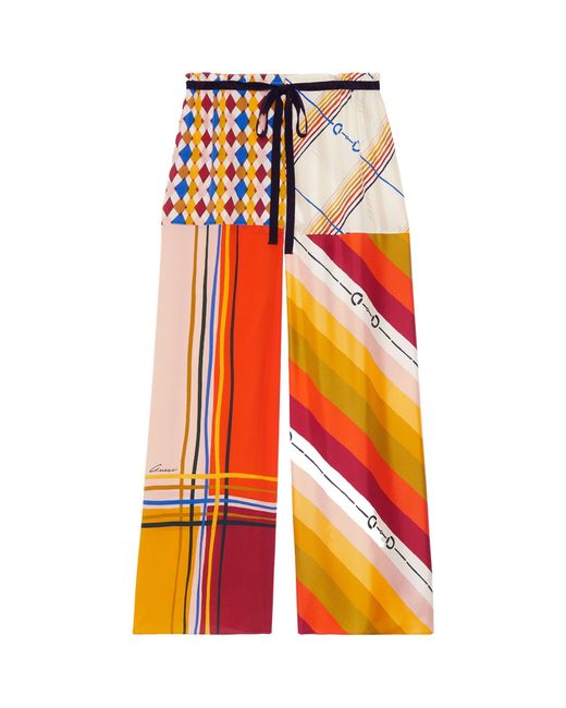 Gucci Orange Heritage Patchwork Print Silk Trousers