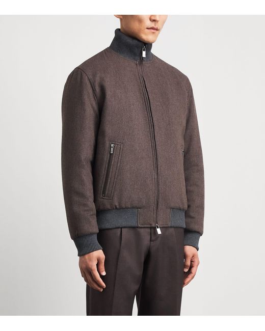 Pal Zileri Brown Wool-Blend Padded Bomber Jacket for men