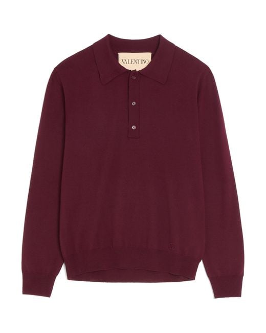 Valentino Garavani Purple Virgin Wool Long-Sleeve Polo Shirt for men