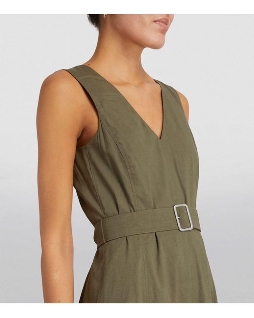 Theory Green Linen-blend V-neck Midi Dress