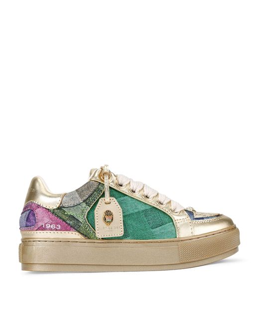 Kurt Geiger Green Denim-Leather Southbank Tag Sneakers