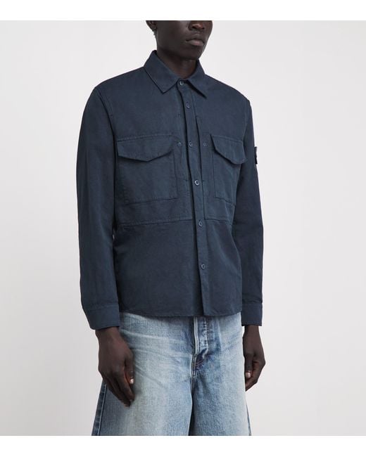 Stone Island Blue Canvas Ghost Overshirt for men