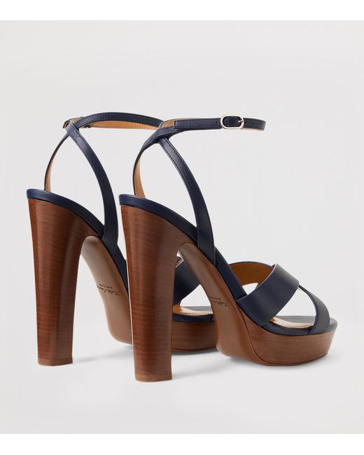 Ralph Lauren Blue Calfskin Cleary Platform Sandals 125
