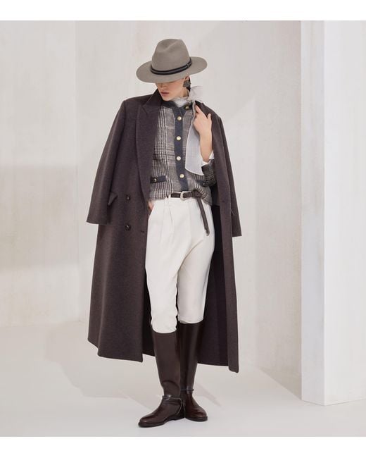 Brunello Cucinelli Brown Virgin Wool-Cashmere Belted Trench Coat