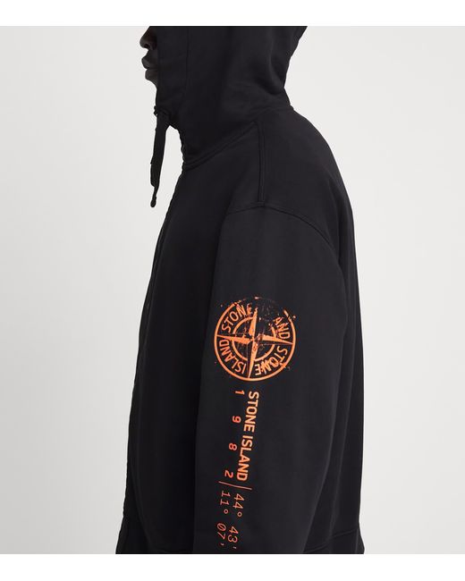 Stone Island Black Oversized Compass Zip-Up Hoodie for men