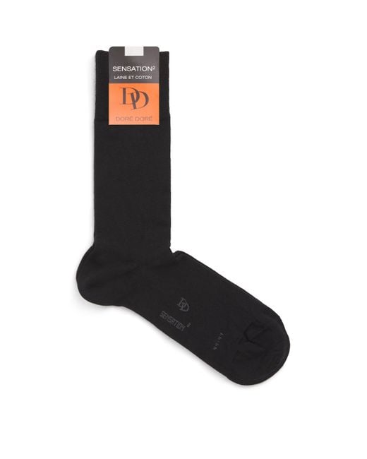 Doré Doré Black Merino-Cotton Blend Dress Socks for men