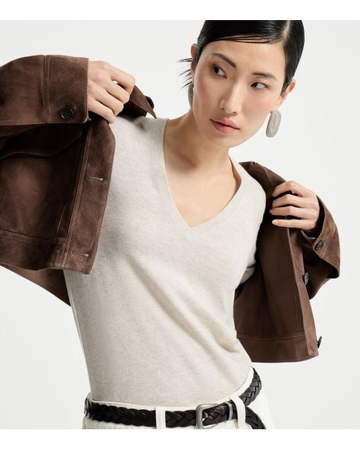 Brunello Cucinelli White Cashmere Monili-Detail Sweater