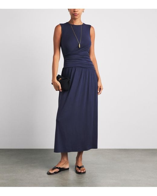 PAIGE Blue Draped Bonita Midi Dress