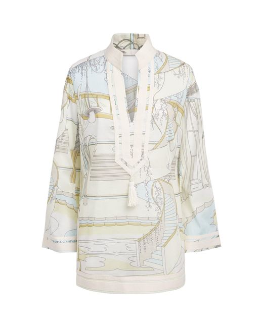 Tory Burch White Printed Plunge-Neck Mini Dress