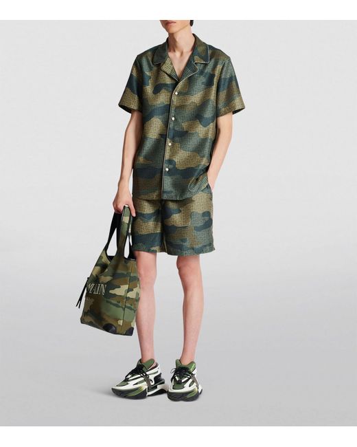 Balmain Green Camouflage Monogram Shorts for men