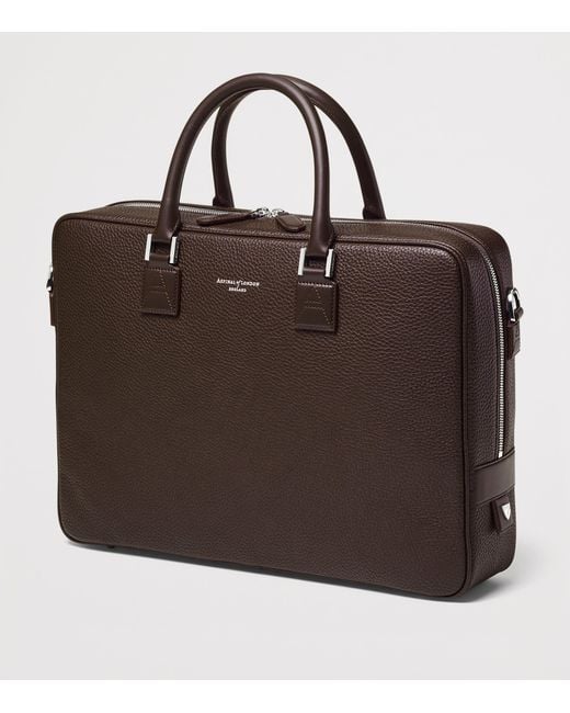 Aspinal Black Leather Mount Street Briefcase Bag for men