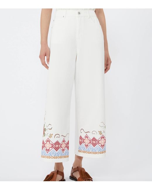 Weekend by Maxmara White Embroidered Wide-Leg Jeans