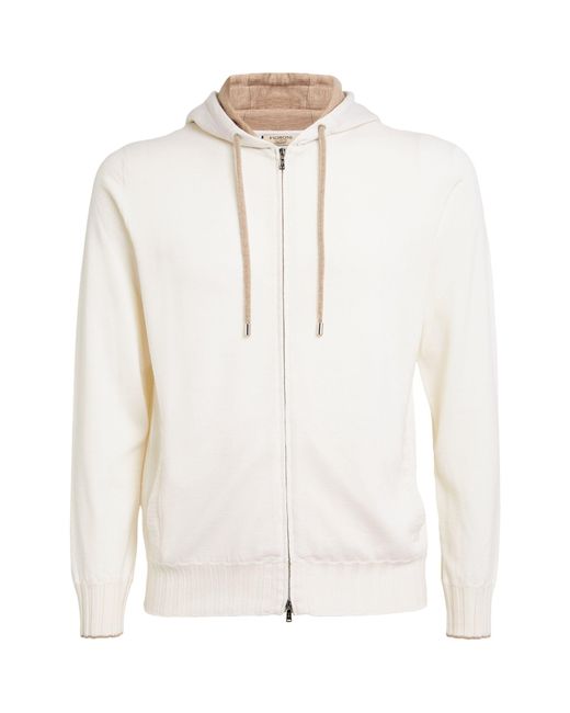 FIORONI CASHMERE White Cashmere Zip-up Hoodie for men