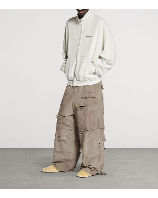 Balenciaga White Cotton Logo Zip-Up Jacket for men