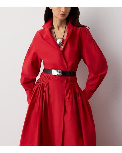 Ralph Lauren Red Cotton-Blend Poplin Daley Maxi Shirt Dress