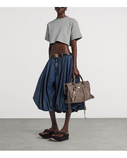 Balenciaga Gray Cotton-Blend Cropped T-Shirt