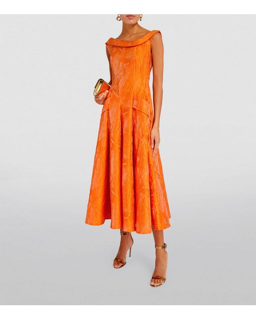 Talbot Runhof Orange Boat-neck Midi Dress