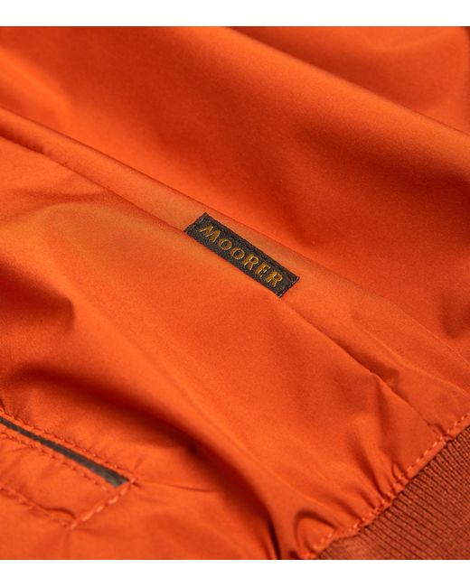 Moorer Orange Nylon Hooded Bomber Jacket for men