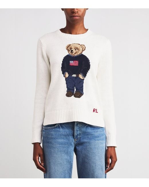 Polo Ralph Lauren White Linen-Cotton Polo Bear Sweater