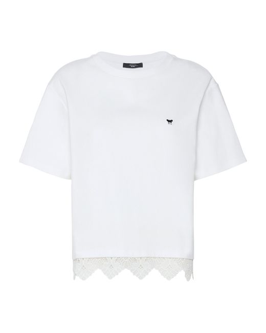 Weekend by Maxmara White Cotton Lace-Hem T-Shirt