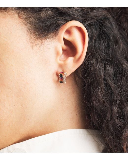 Suzanne Kalan Orange Diamond And Sapphire Short Stack Hoop Earrings