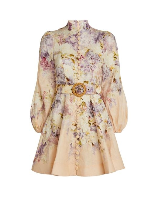 Zimmermann Lyrical Buttoned Mini Dress in Natural | Lyst