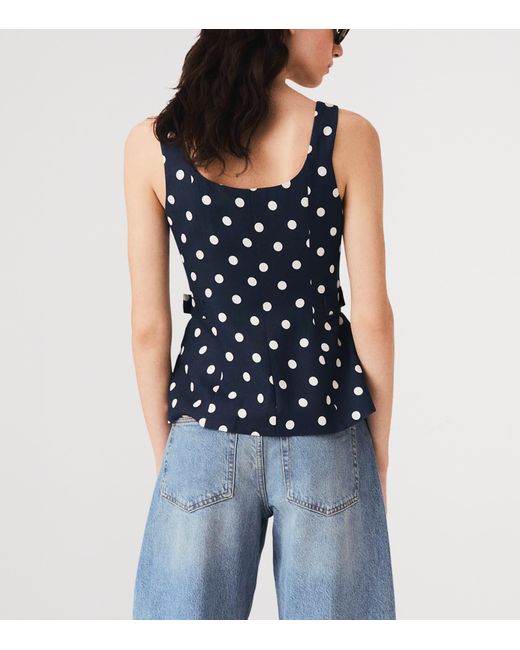 Maje Blue Linen-Blend Polka-Dot Waistcoat