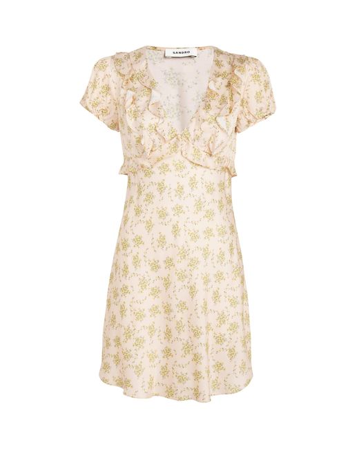 Sandro Natural Floral Print Ruffle-Detail Mini Dress