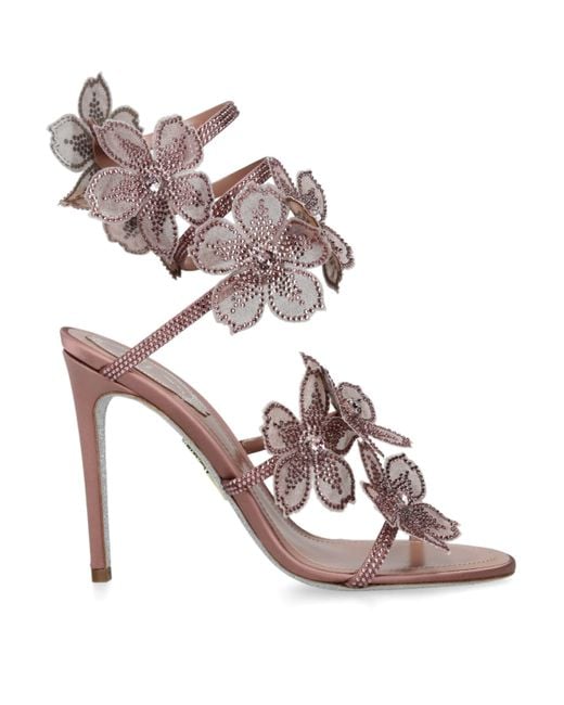Rene Caovilla Pink Satin Floral Cleo Sandals 105