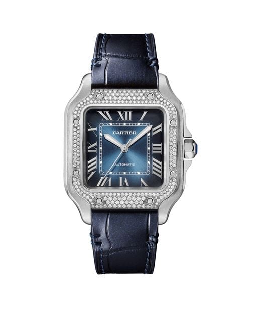 Cartier Gray Steel And Diamond Santos De Watch 35.1mm for men