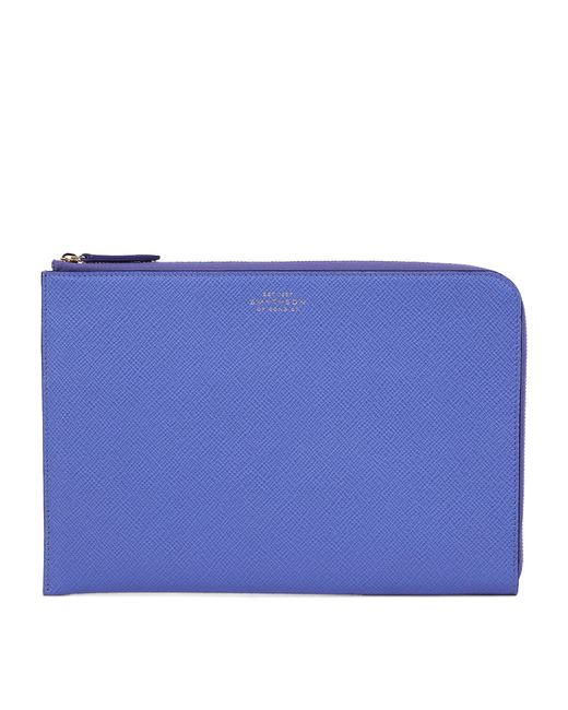 Smythson Blue Panama Leather Slim Pouch for men