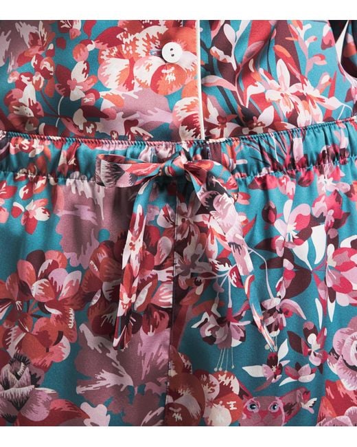 Derek Rose White Silk Floral Long Pyjama Set