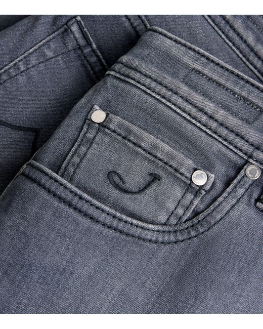 Jacob Cohen Blue Limited Edition Ostrich Leather-Patch Slim Bard Jeans for men
