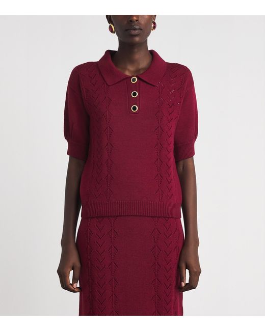 Alessandra Rich Red Virgin Wool Open-Knit Polo Shirt for men