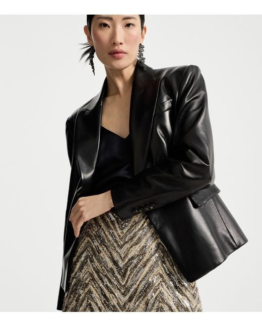 Brunello Cucinelli Black Nappa Leather Monili Single-Breasted Blazer