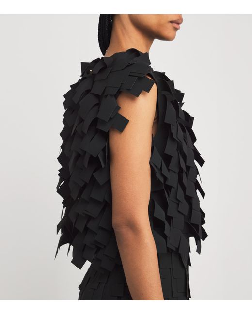 A.W.A.K.E. MODE Black Fringed Crop Top