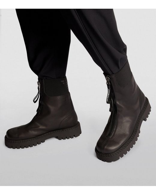 Emporio Armani Black Leather Zip-up Ankle Boots for men