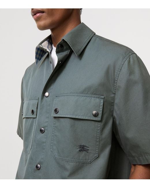 Burberry Blue Tropical Gabardine Short-Sleeve Shirt for men