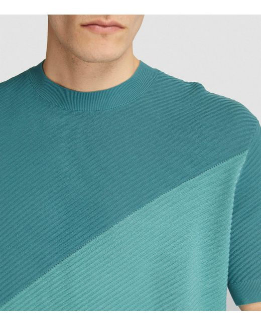 Emporio Armani Blue Diagonal-weave Short-sleeve Sweater