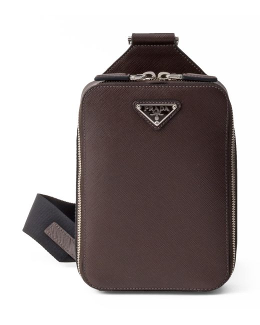 Prada Brown Saffiano Leather Brique Cross-Body Bag for men