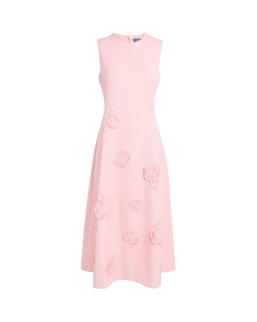 LEO LIN Pink Rose-Detail Cleo Midi Dress