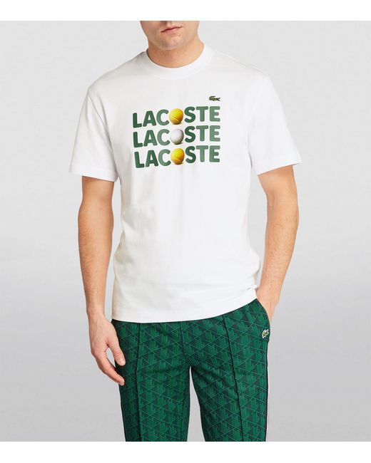 Lacoste White Cotton Ball Print Logo T-shirt for men
