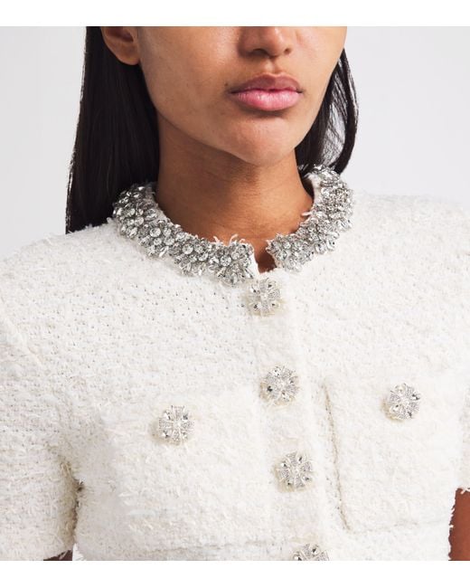 Self-Portrait Cream Boucl Knit Mini Dress With Crystal Buttons in White |  Lyst