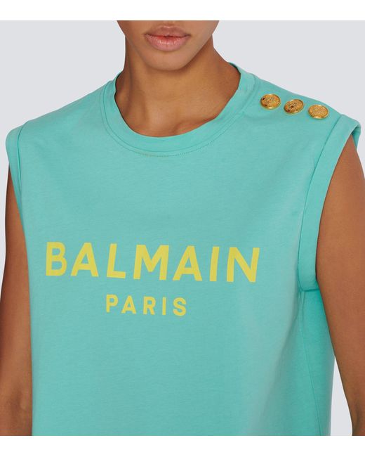 Balmain Blue Organic Cotton Logo Tank Top