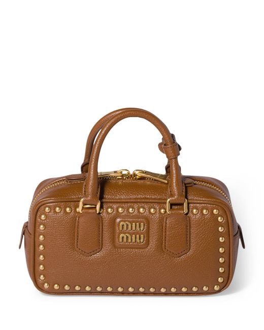 Miu Miu Brown Leather Studded Arcadie Top-Handle Bag